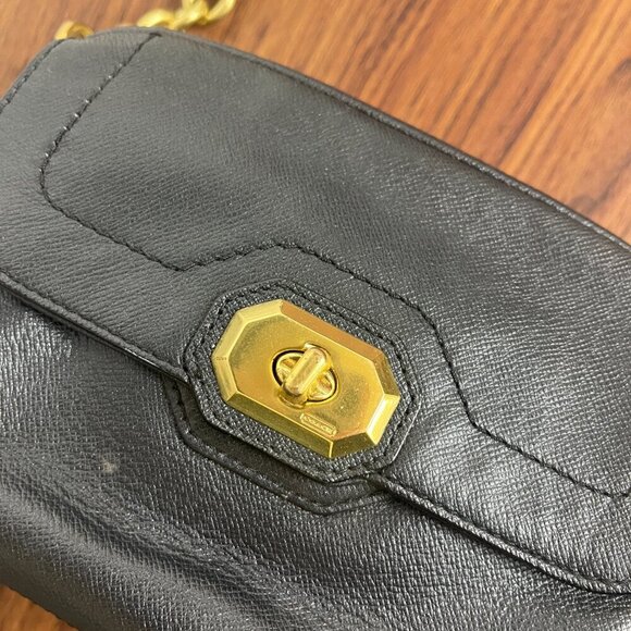 Coach Black Campbell Turnlock Leather Crossbody Camera Bag Chain Strap F24843 - Picture 5 of 9